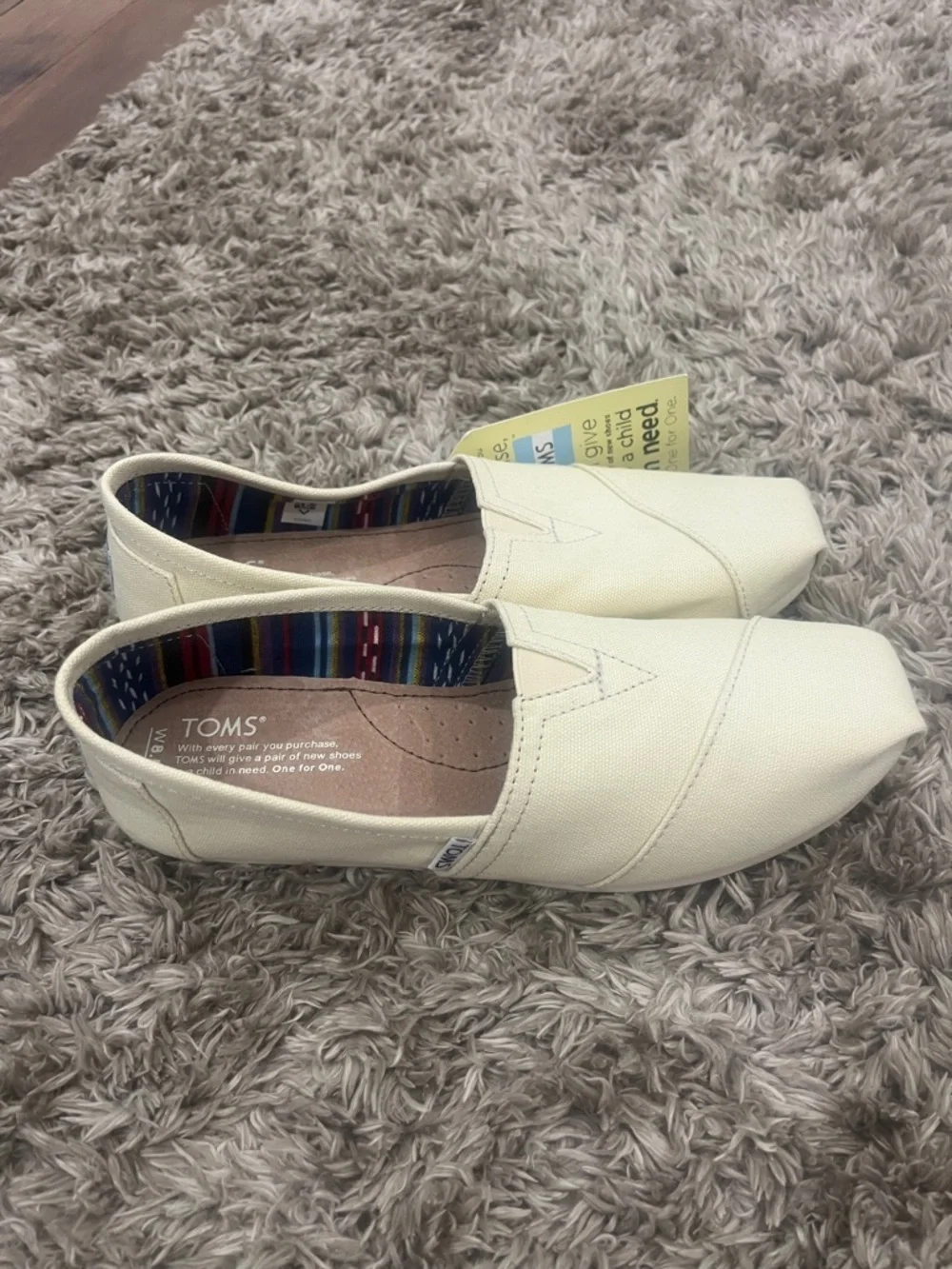 TOMS Cream Canvas Slip-On Flats with Multicolor Lining - Picture 3 of 6